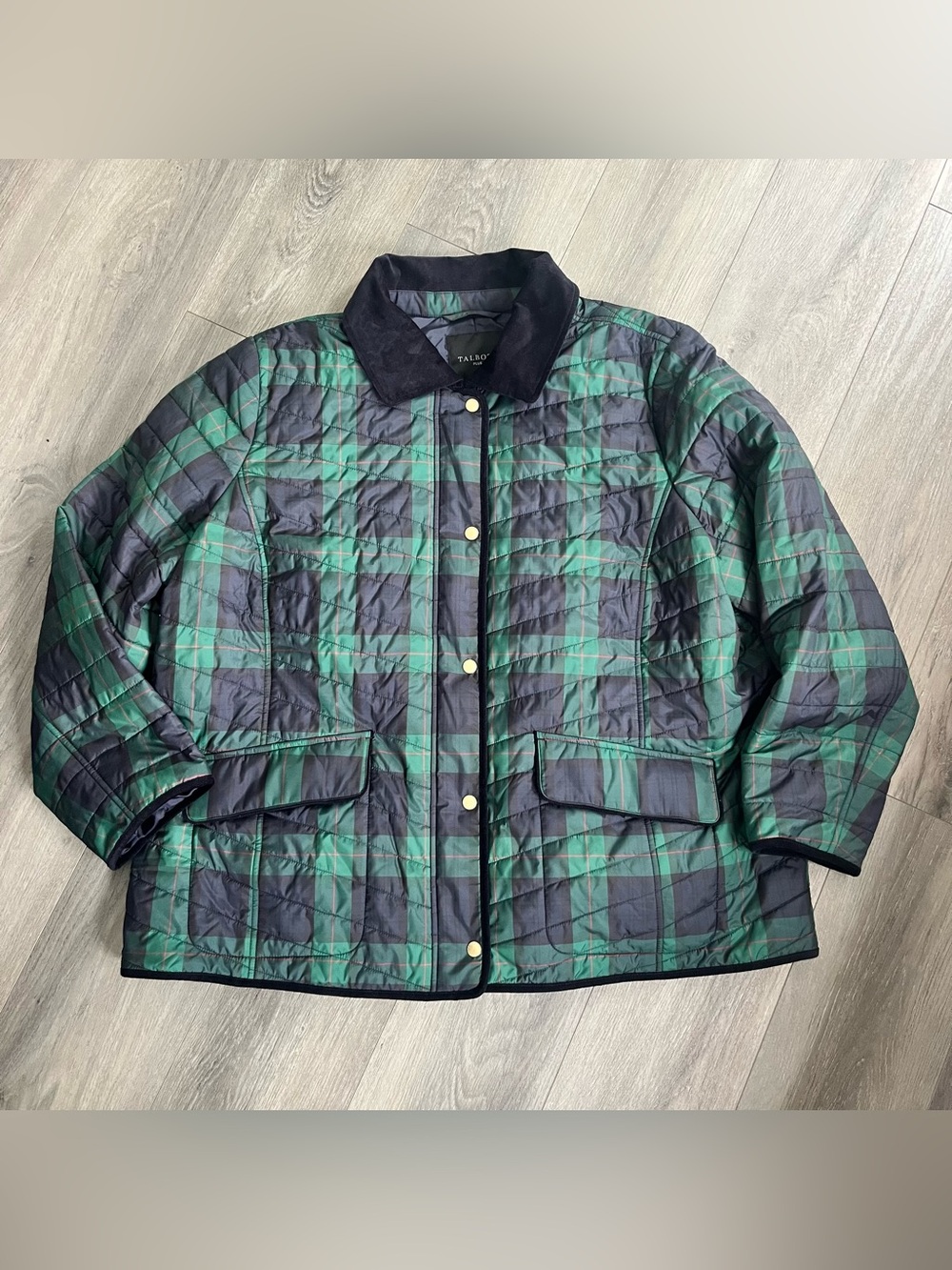 Talbots Plus 3X Blackwatch Plaid Quilted Barn Jacket Corduroy Collar